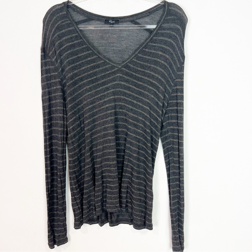 Rails Gray With Metallic Bronze Stripe V-Neck Lon… - image 2